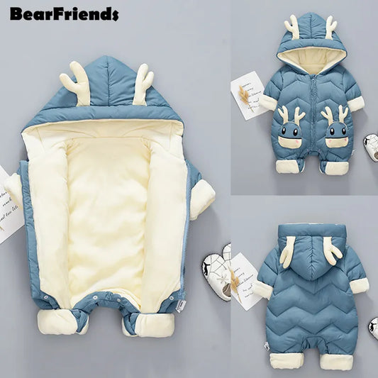 Snowsuit de veludo grosso para bebês meninos e meninas.