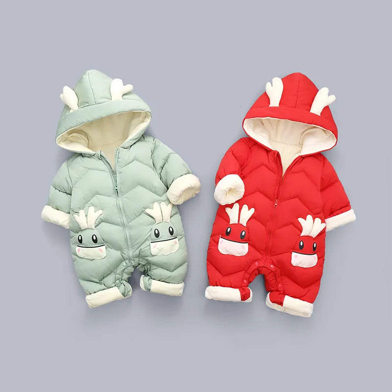 Snowsuit de veludo grosso para bebês meninos e meninas.