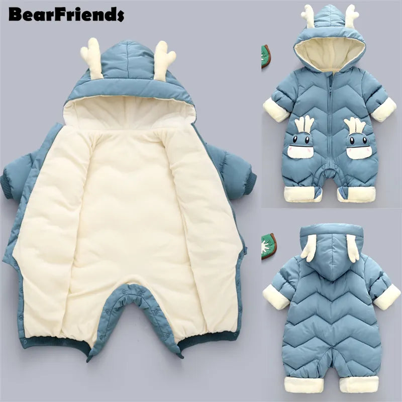 Snowsuit de veludo grosso para bebês meninos e meninas.