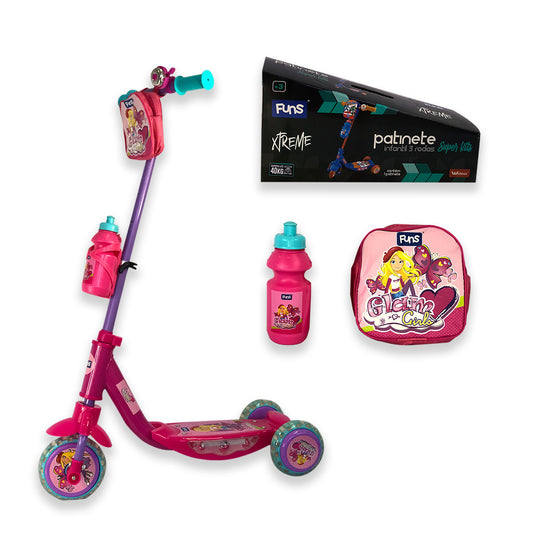 Patinete Infantil com Garrafinha e Bolsa - Rosa